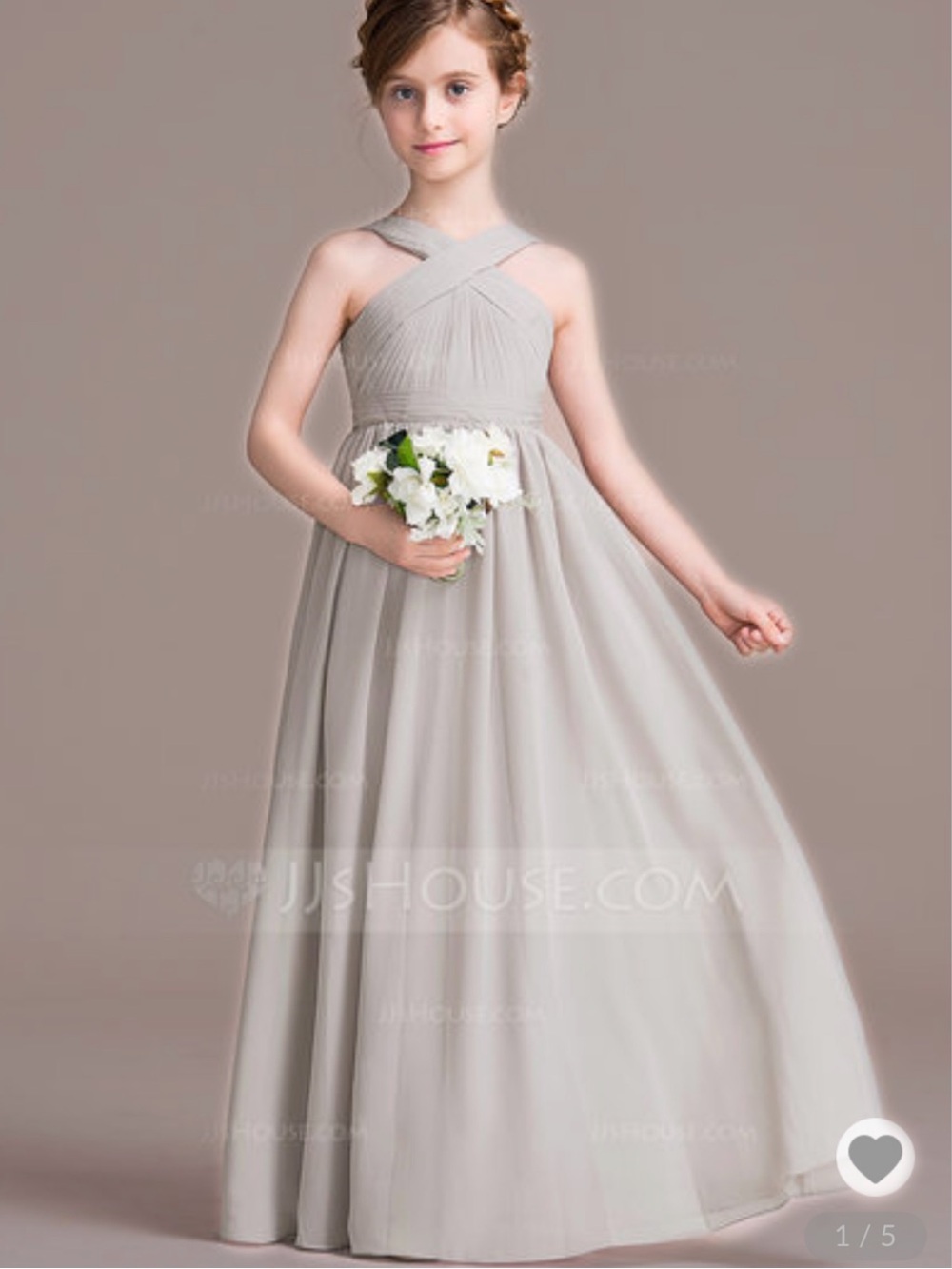 JJ’s House Girls' A-Line Crisscross Halter Chiffon Dress in Light Gray
